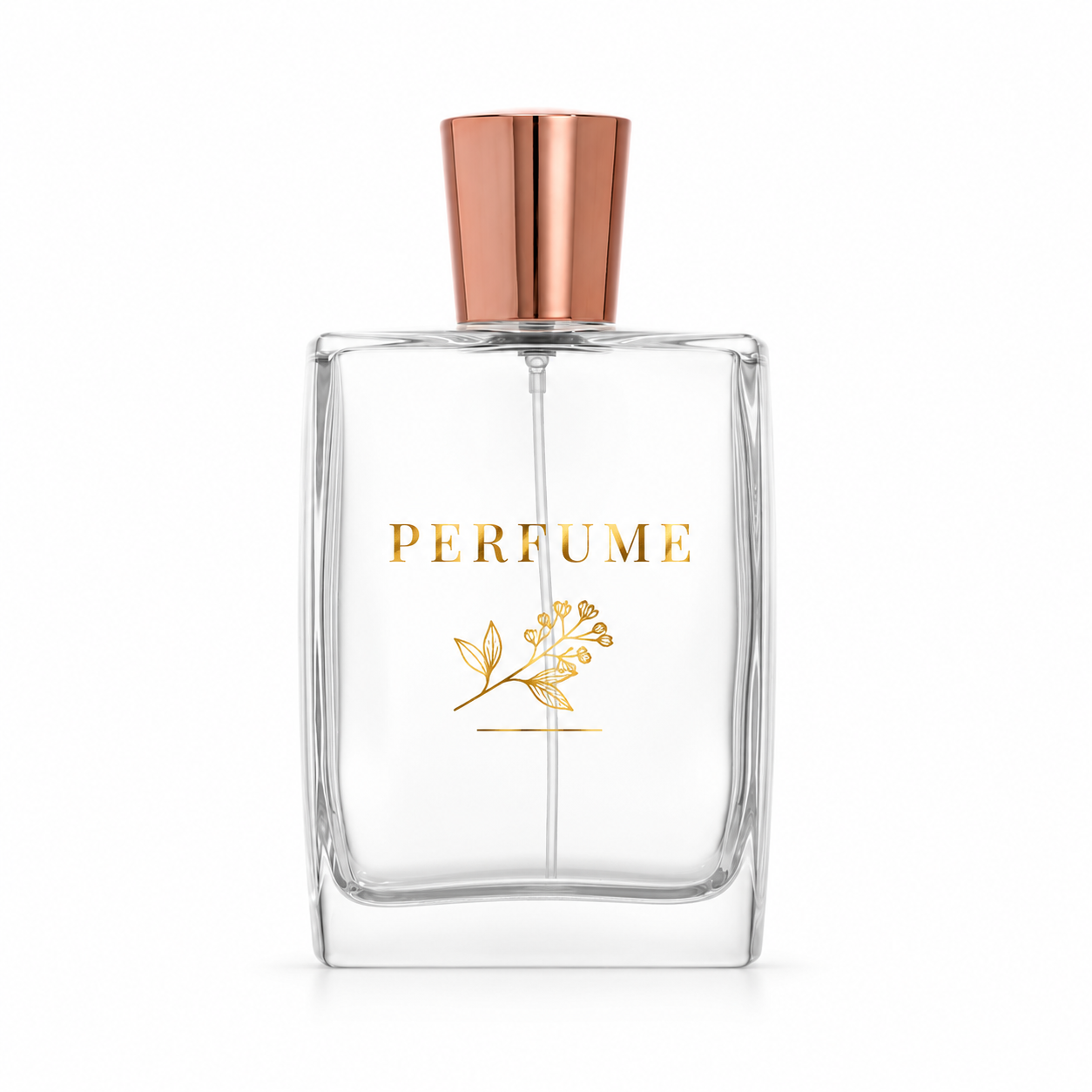 Concept of metallic foil decoration on a different perfume bottle