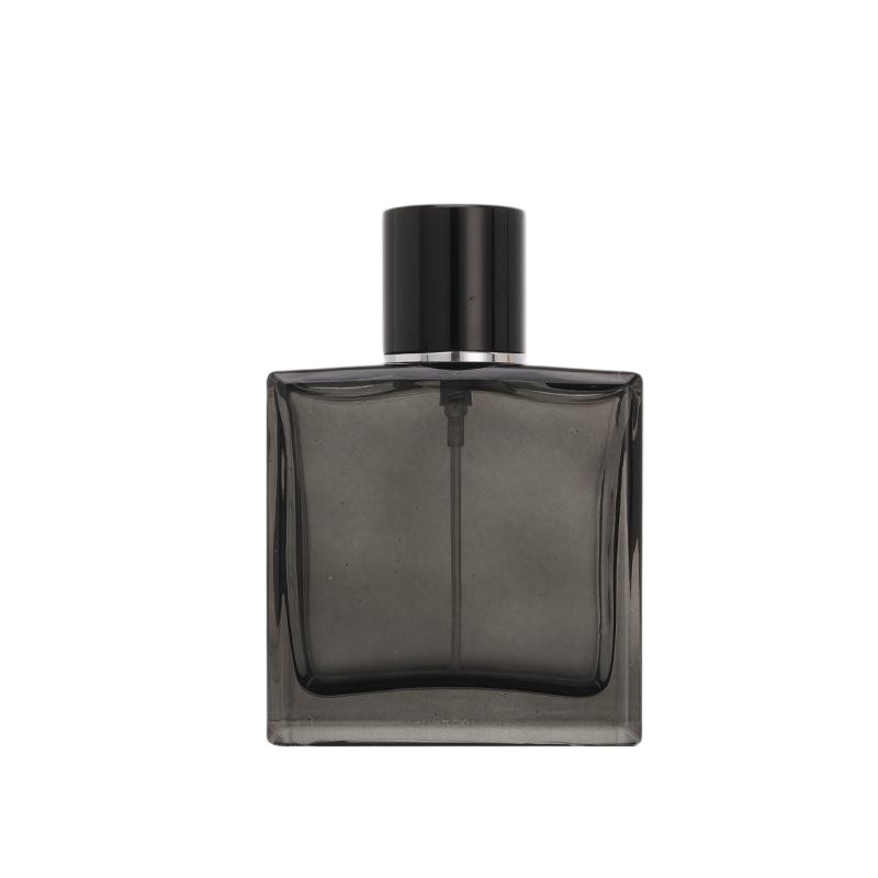 Wholesale 50ml Dark Smoke Square Glass Perfume Bottle