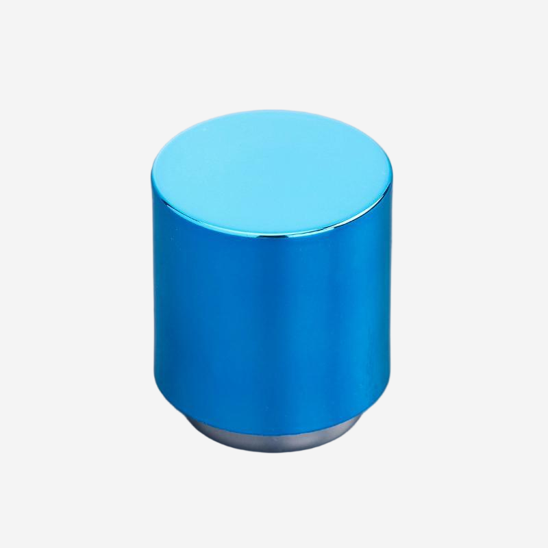 Wholesale Blue Cylindrical Perfume Cap with Silver Tone Rim